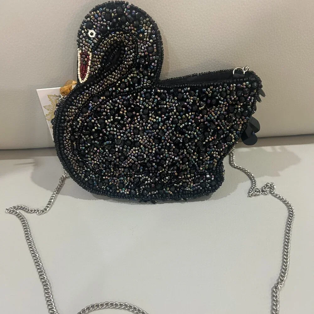 From India to You Black Swan Beaded Sequin Bag Crossbody Tik Tok Viral RARE NWT